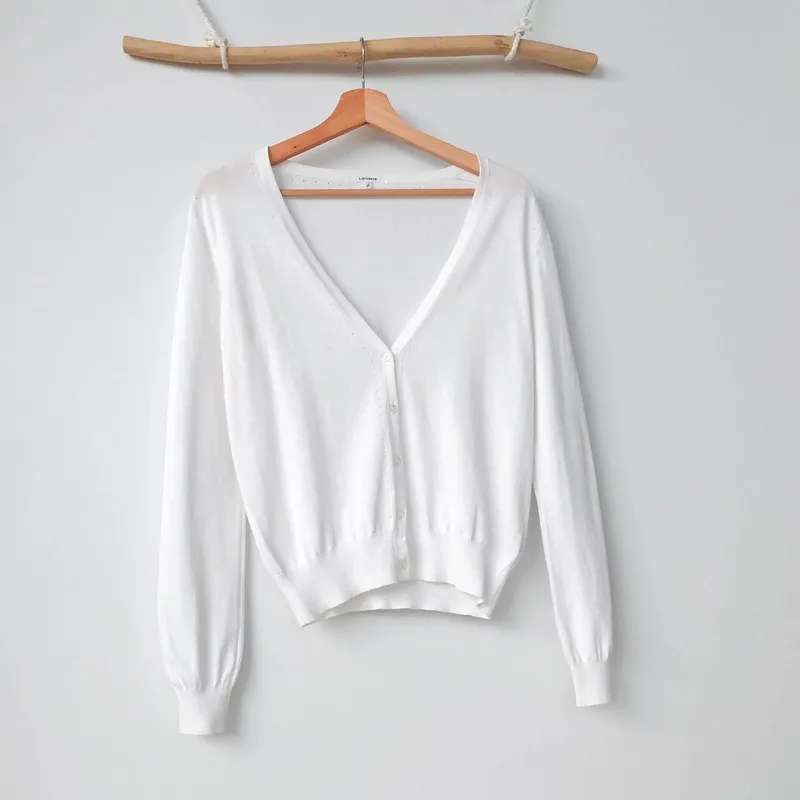 Minimalist Casual Cardigan Wanita white photo 1