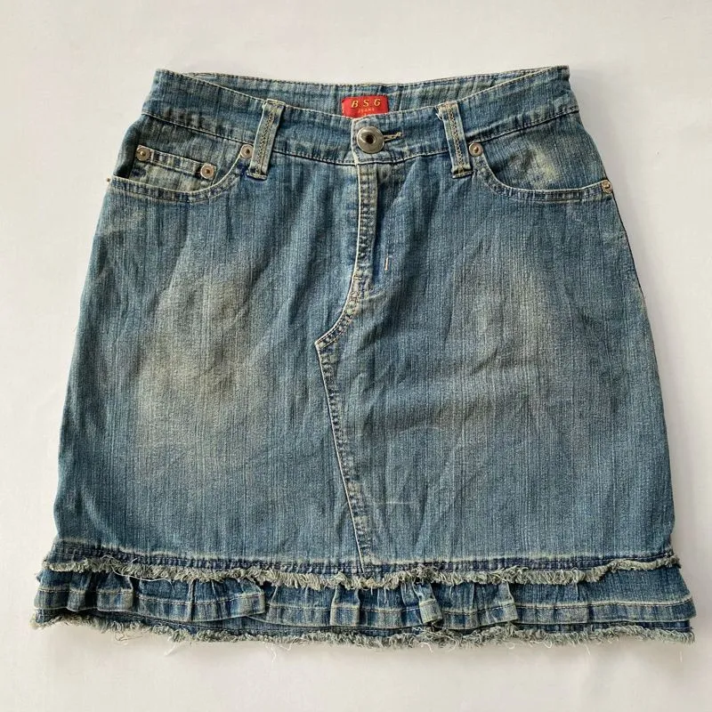 Mini Ruffle Skirt Size 30-31 Retro Vintage Jeans Denim photo 1