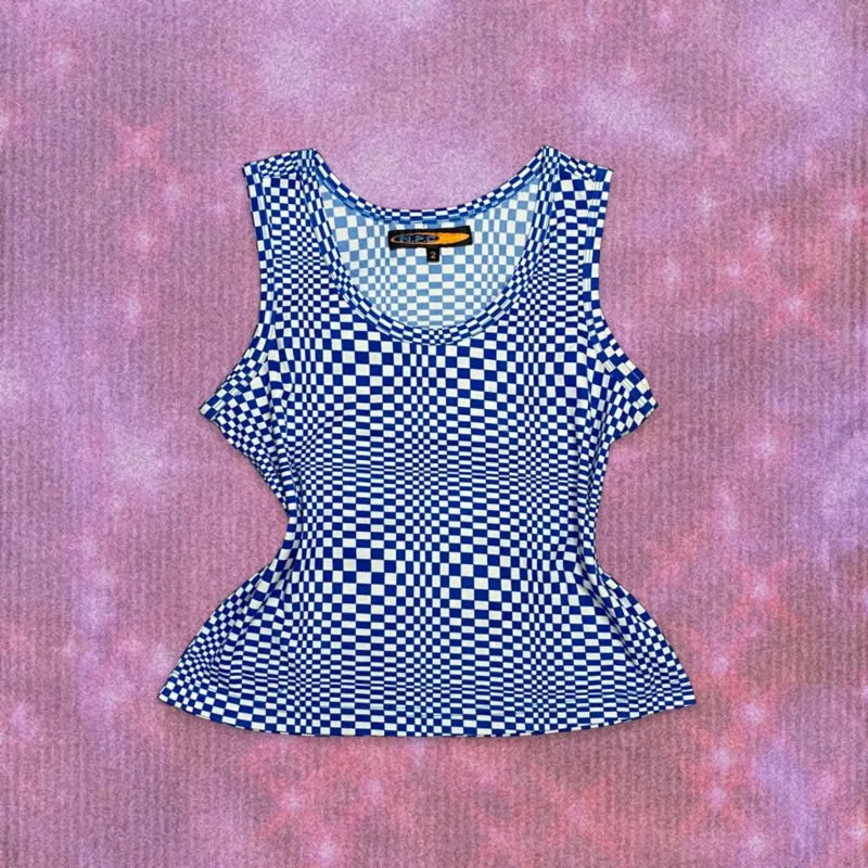 checkered blue tank top y2k racing core  photo 1