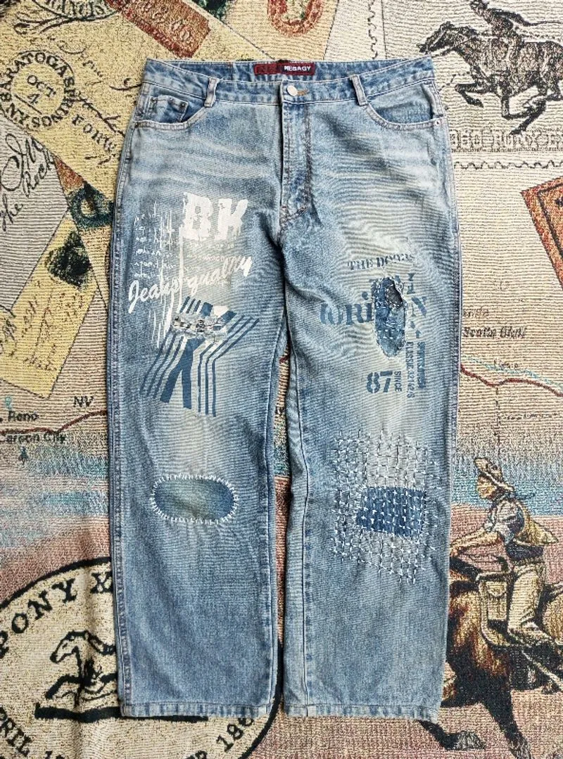 vintage Y2K nebaggy pants rework sashiko Japan style  photo 1