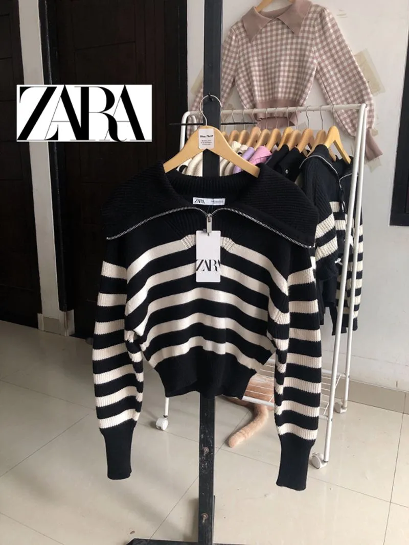 ZARA Atasan rajut knit salur striped half zipper sailor photo 1