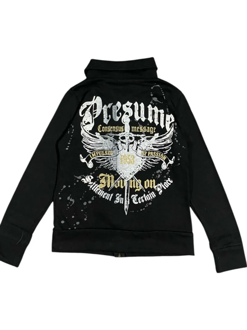 Y2K Sky Bomber Poem Crewneck Zip Grunge photo 1