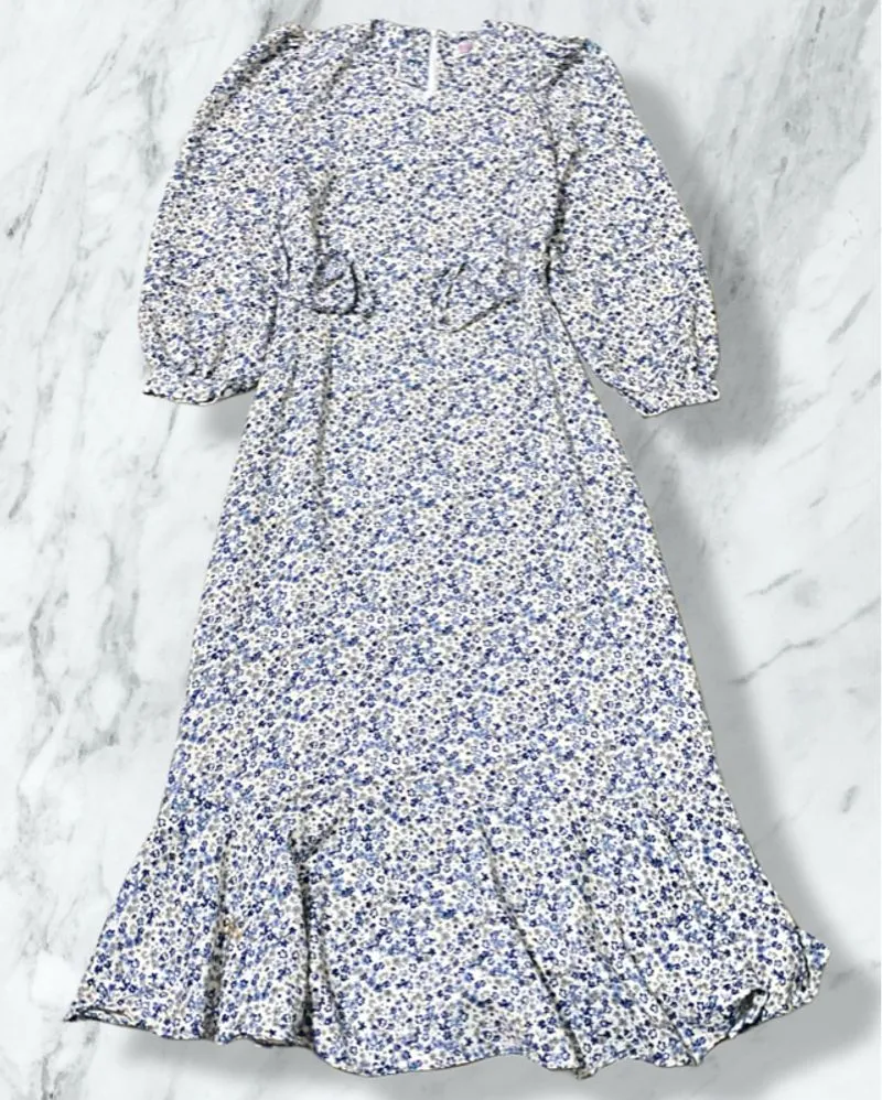 Dress Bunga Bunga Biru Model Duyung (Dress Wanita Vintage) photo 1