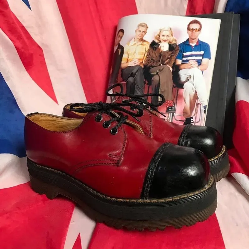 VINTAGE 90s dr martens Crazy Bombs Red black quad oxfords photo 1