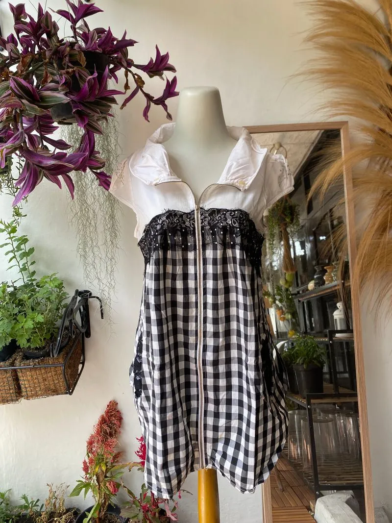 Checkered Zip-up BlacknWhite Dress photo 1