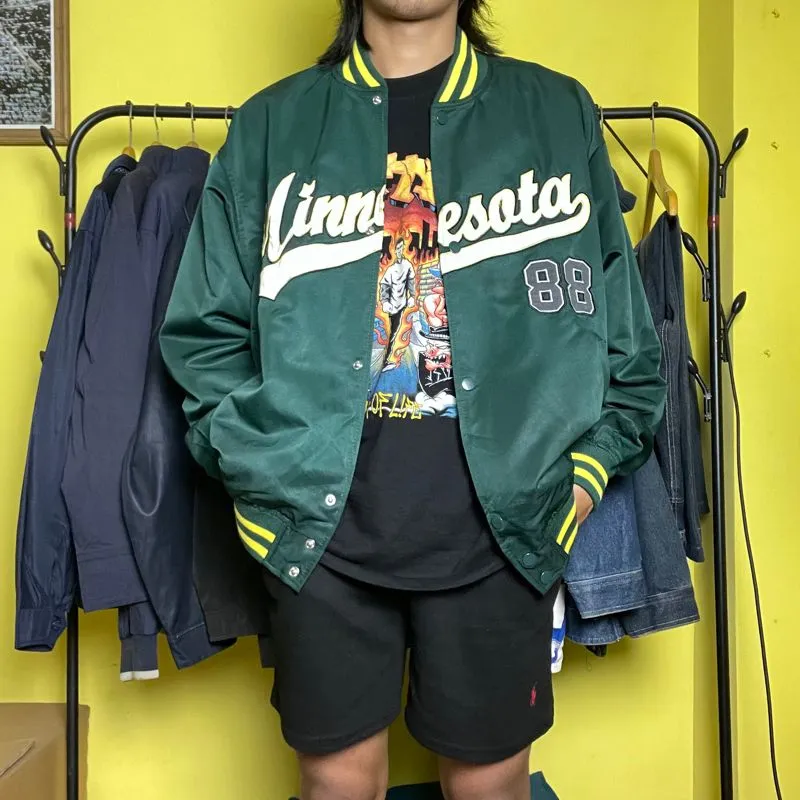 MLB Streetwear Y2K Bomber jacket Pria green yellow photo 1