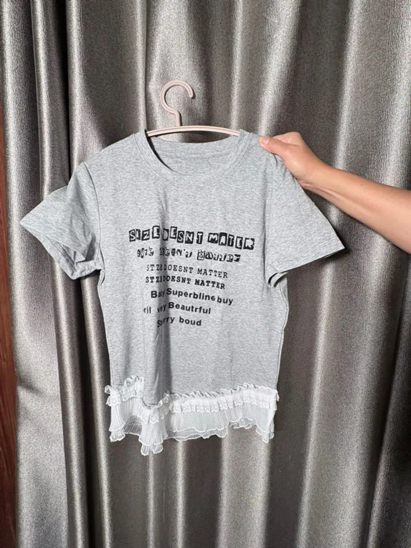 GREY-WHITE LACE TOP photo 1