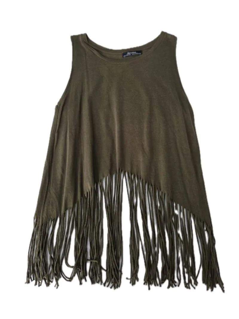 Bershka Olive Green Fringe Hem Tank Top / Atasan Wanita Hija photo 1