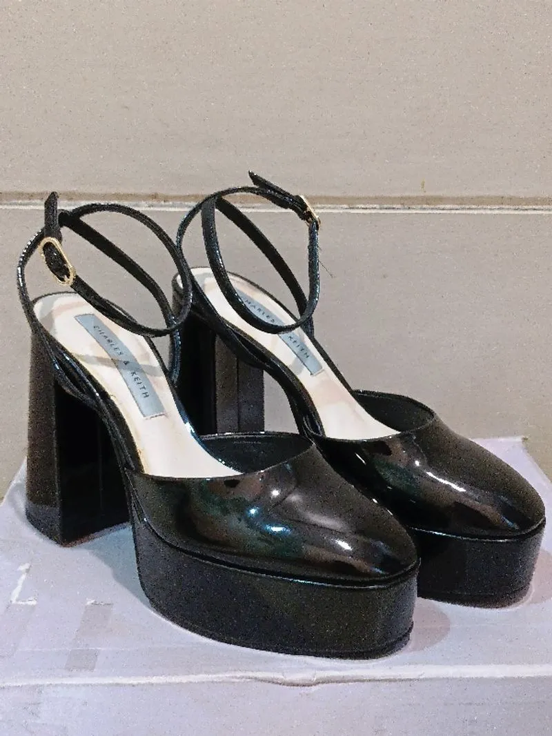 Charles & Keith Black Platform Heels – Ankle Strap photo 1