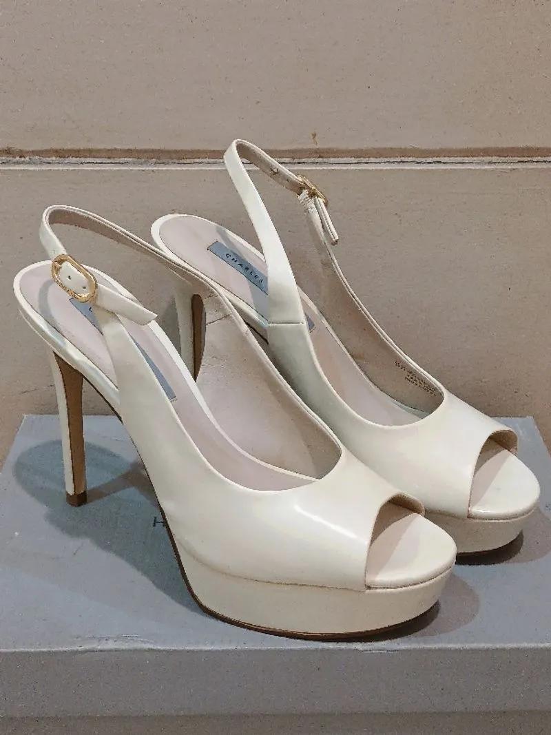 Charles & Keith Cream Patent Slingback Heels – Size 38 photo 1