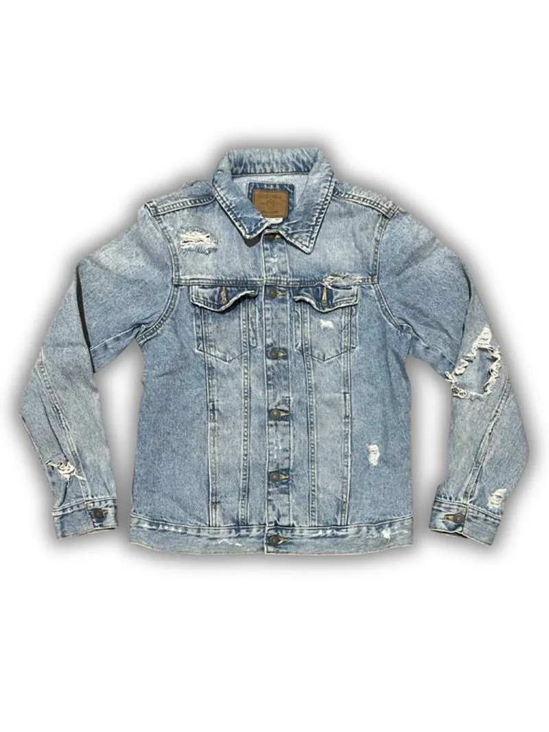 Pull & Bear Ripped/Stressed Denim Trucker Jacket Light Blue photo 1