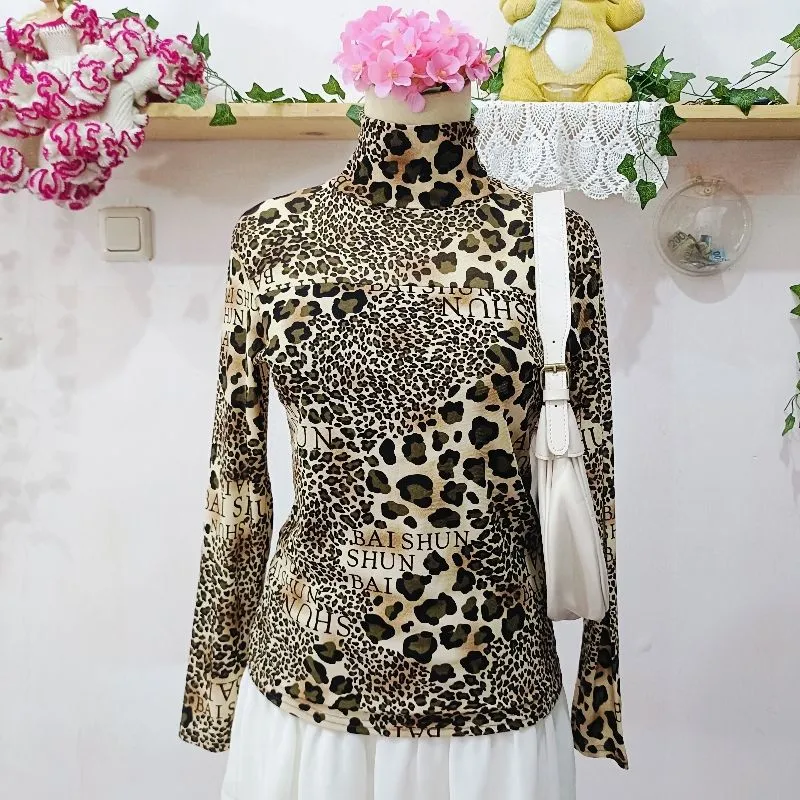 Leopard Turtleneck Mesh • Y2K Harajuku Grunge Top photo 1
