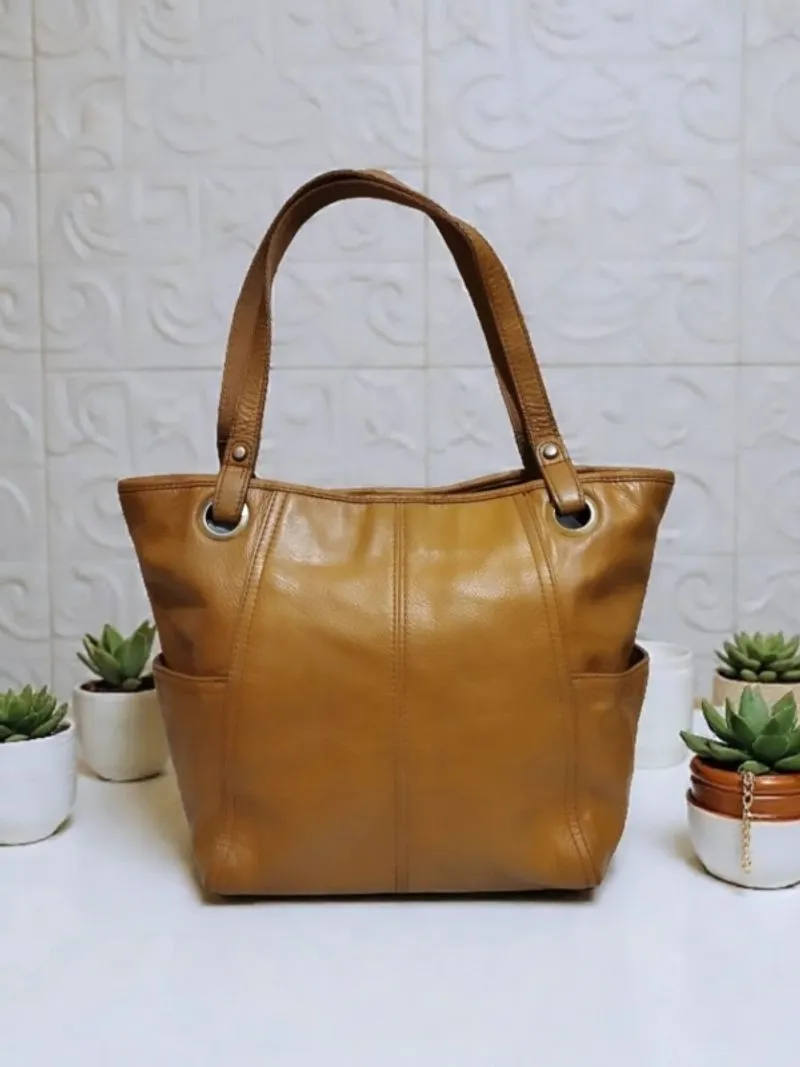 Fossil Tan 2 Handles Pockets Shoulder Bag Original photo 1
