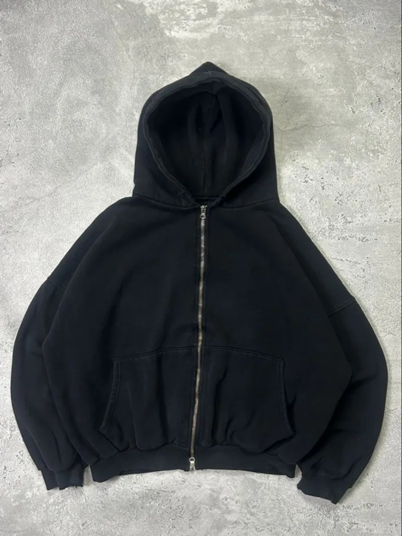 Y2k Heavy Weight Double Zipper Boxy Black Distressed Wash photo 1
