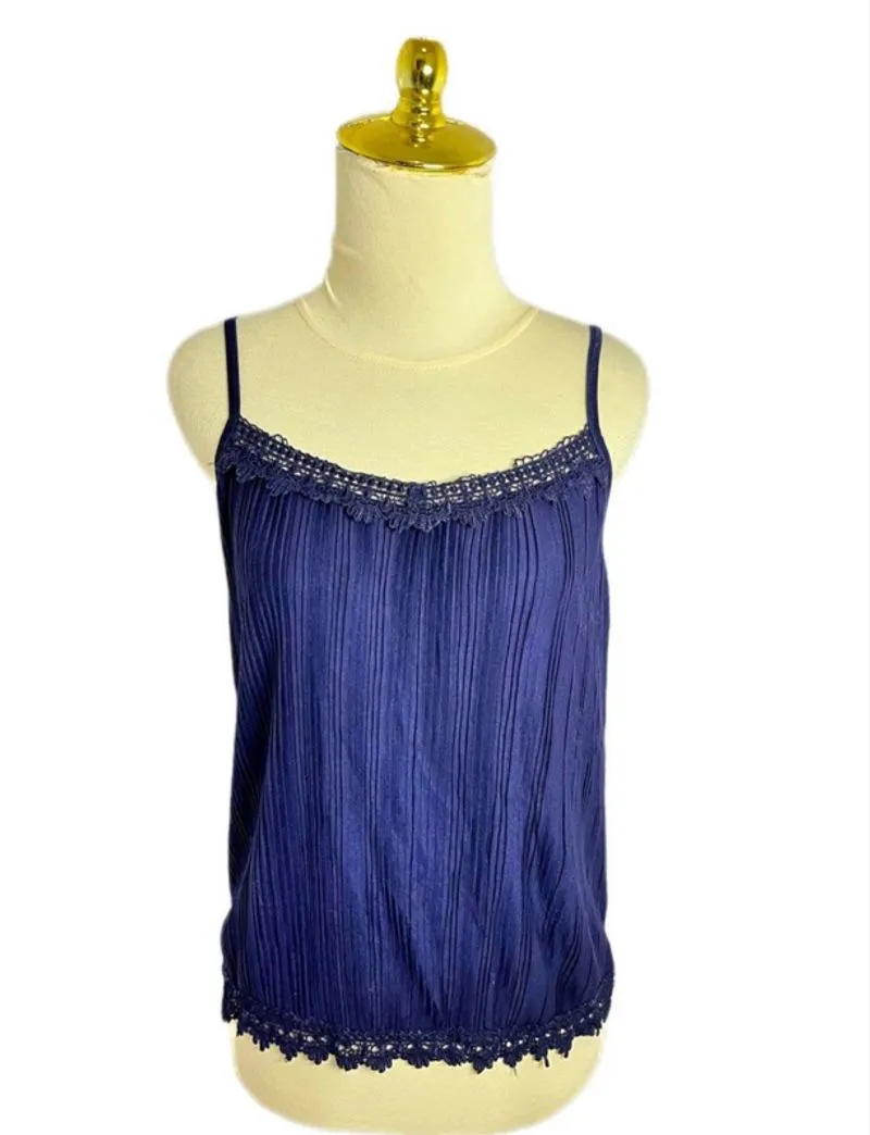 YECCA VECCA navy pleated lace tanktop flower y2k chic photo 1
