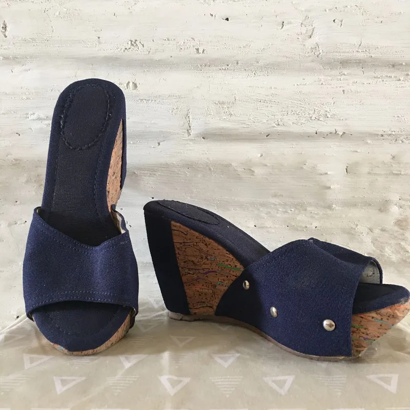 Minimalist Casual Wedge Wanita navy photo 1