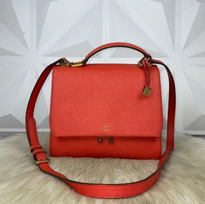 Authentic MCM Top handle Sling bag GHW Orange photo 1