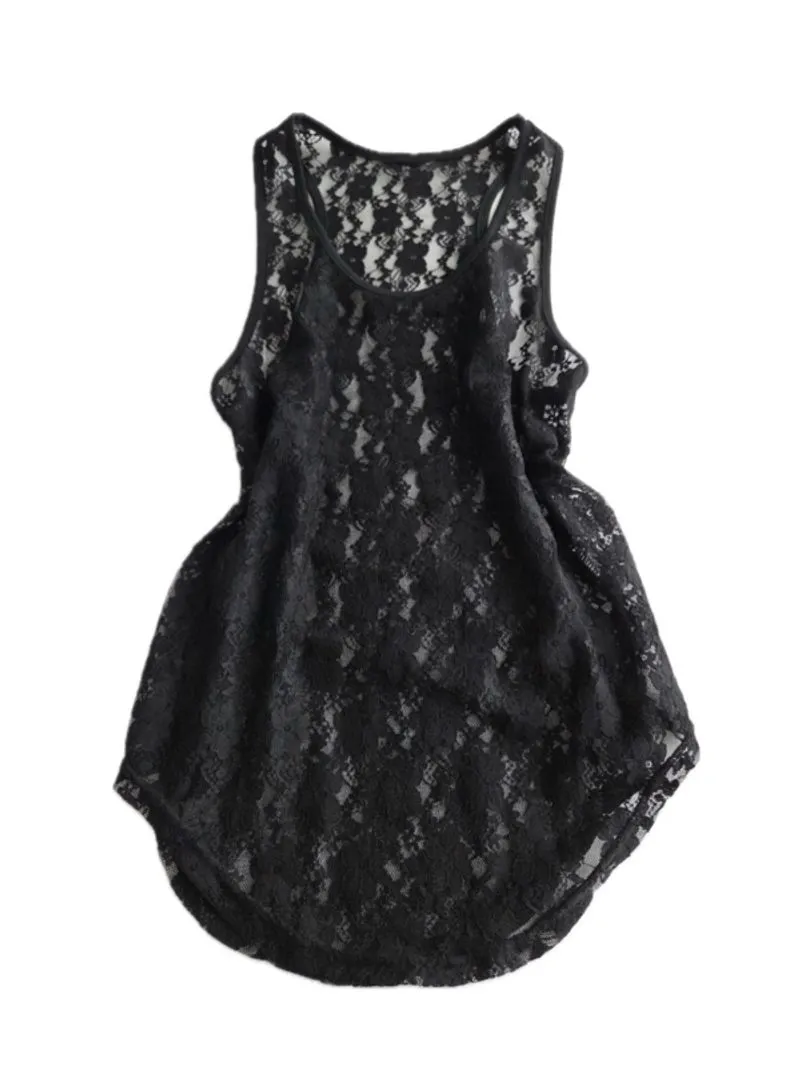 Forever 21 Navy Black Lace Tank Top Flowy Blouse photo 1