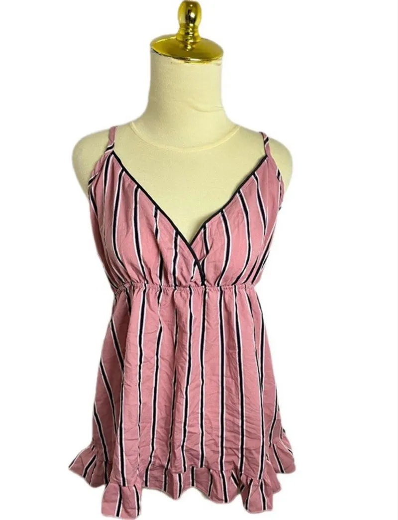 pink striped v neck babydoll tanktop vintage chic y2k photo 1