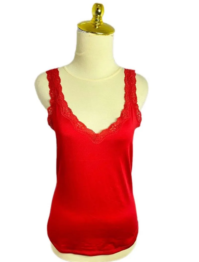 red lace tanktop sleepwear nightwear vintage  photo 1