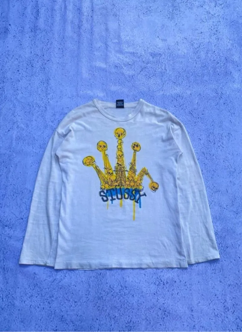 Stussy Streetwear Y2K T-shirt Pria yellow white photo 1