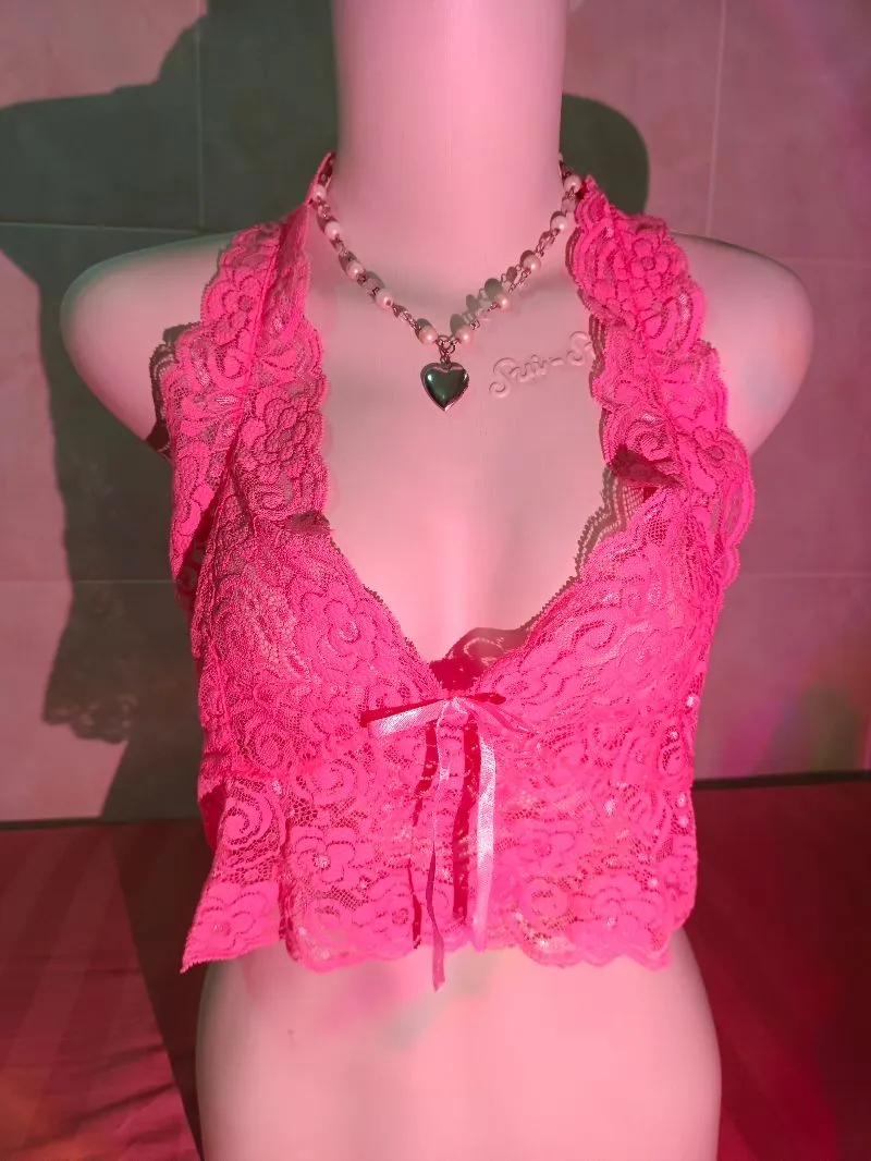 Victoria's Secret pink lace lingerie halter top photo 1
