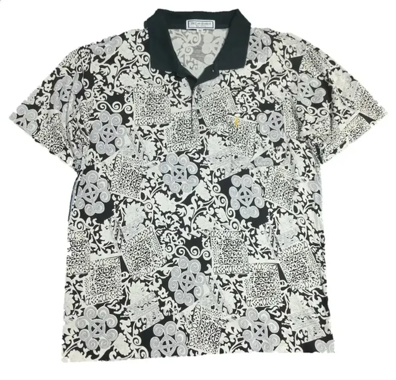 Yves Saint Laurent YSL Luxury Casual Polo shirt Pria white black photo 1