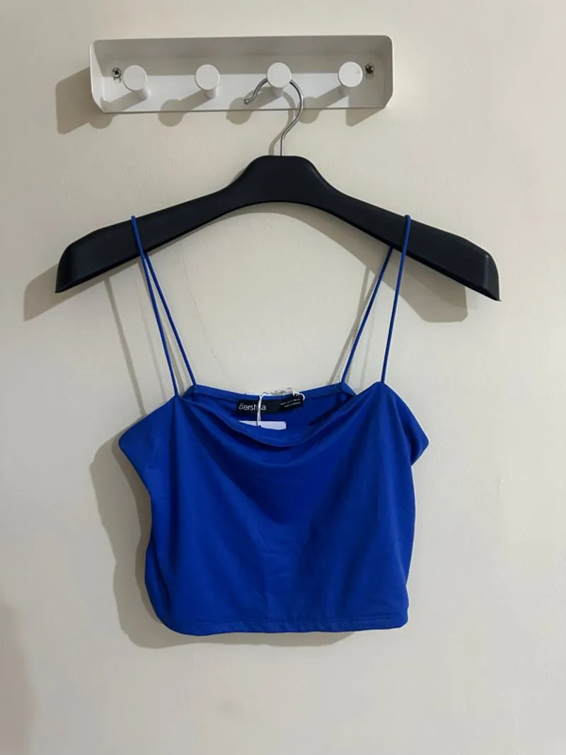 Bershka Blue Cropped Spaghetti Strap Tank Fitted crop photo 1
