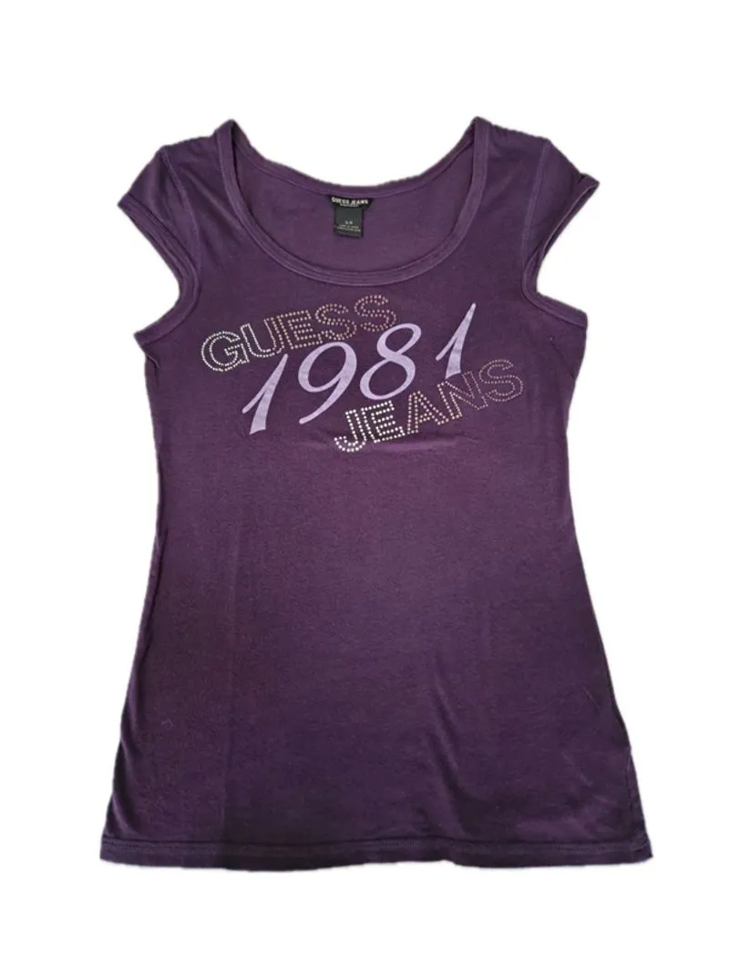 Vintage Y2K Guess Purple 1981 Rhinestone Bling Fitted Top photo 1
