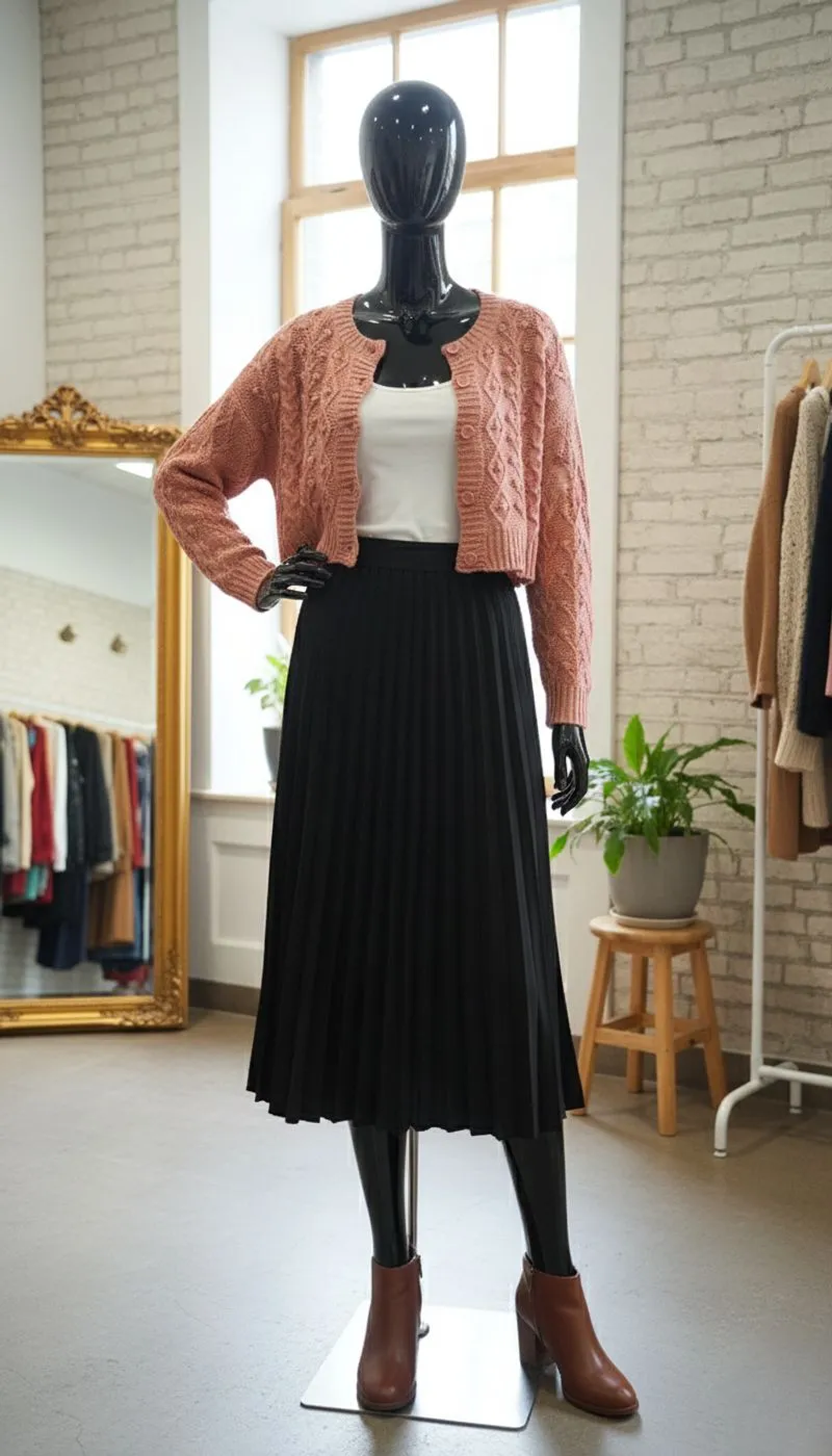 Cardigan Crop Dusty Pink Motif Timbul Wanita photo 1