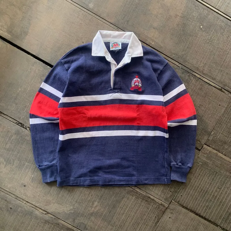 Vintage Casual Polo shirt Pria white navy red photo 1