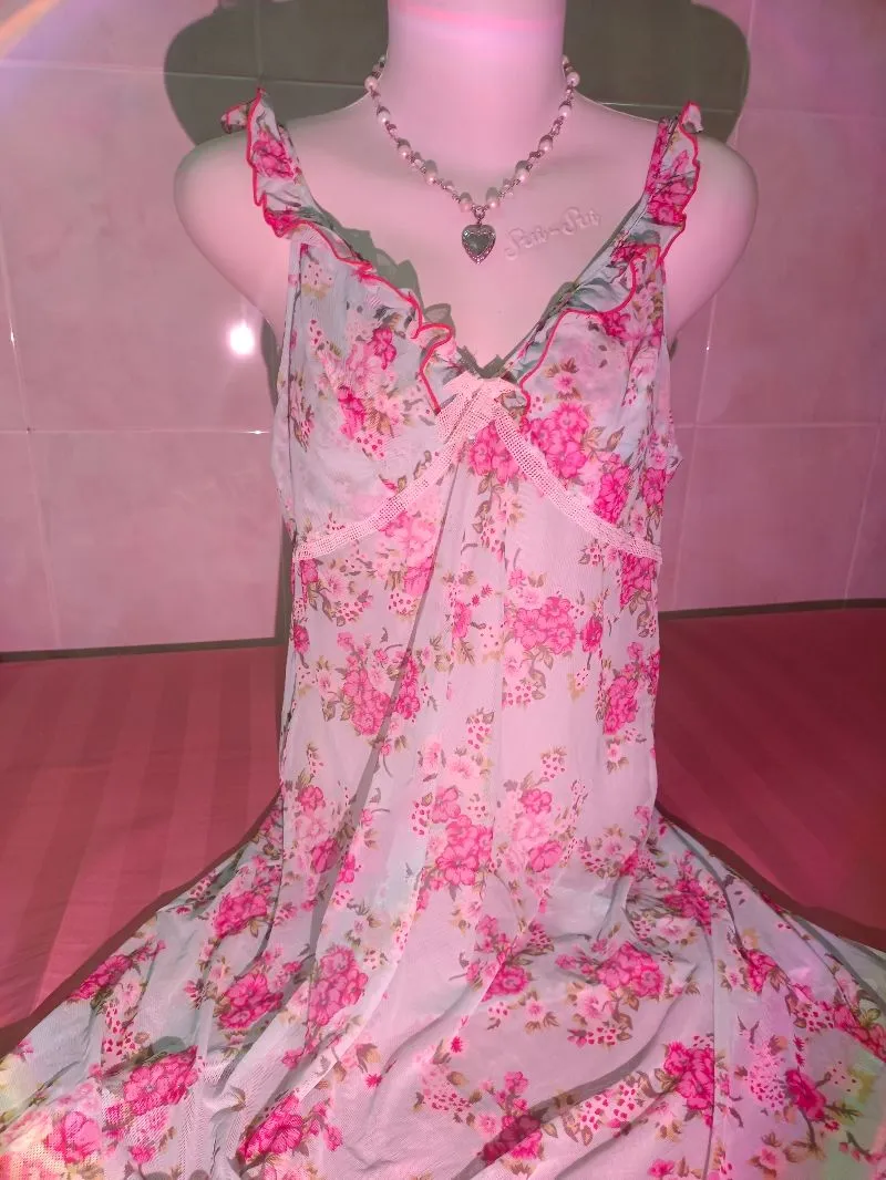 Soft blue floral sheer fairy coquette lingerie slip dress photo 1