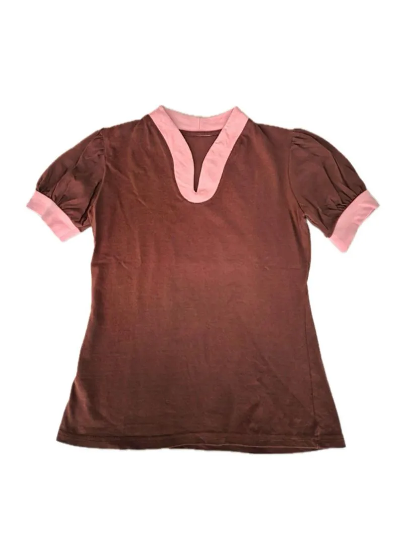 Brown Pink V-Neck Top photo 1