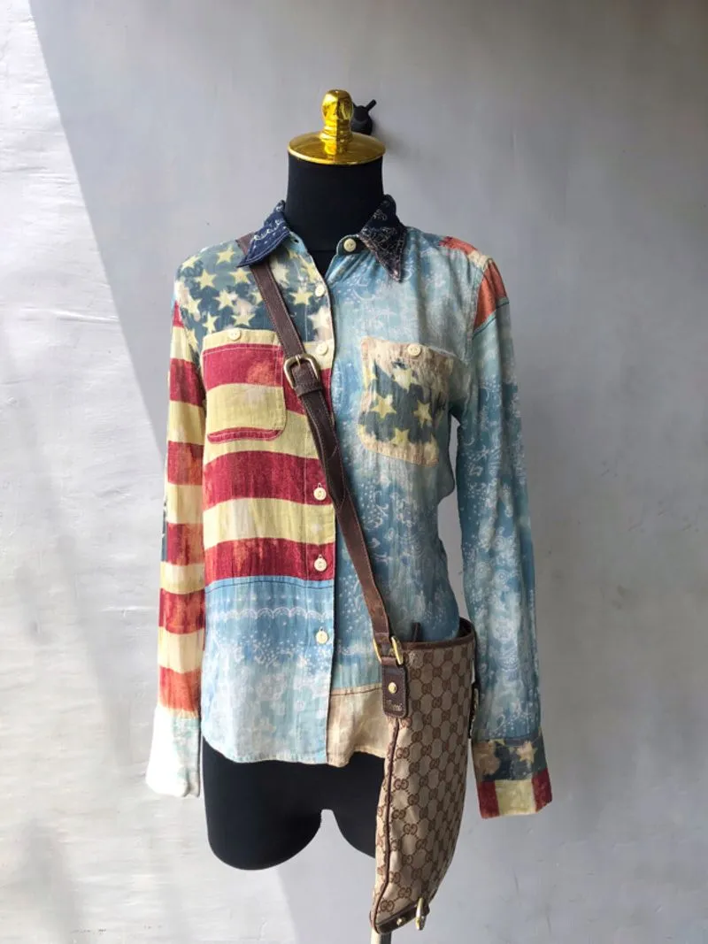 RALPH LAUREN VINTAGE AMERICAN FLAG BUTTON UP LONG SLEEVED photo 1