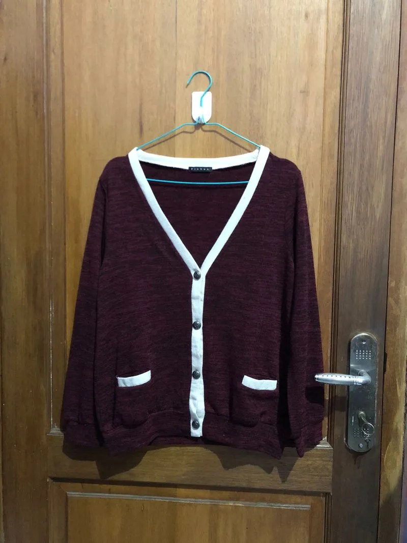 Casual Cardigan Wanita burgundy photo 1
