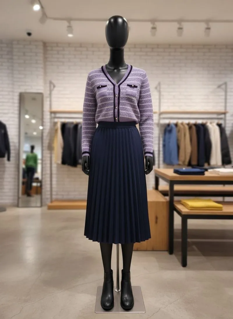 Cardigan Crop Ungu Putih Wanita photo 1