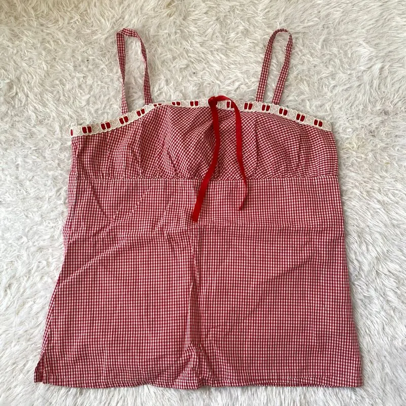 red white gingham cotton tank photo 1