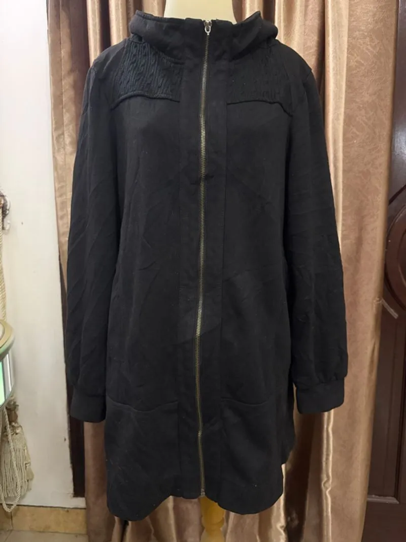 Jaket hoodie long/casual parka full black photo 1
