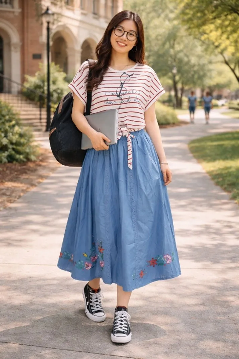 Rok jeans panjang bordir photo 1