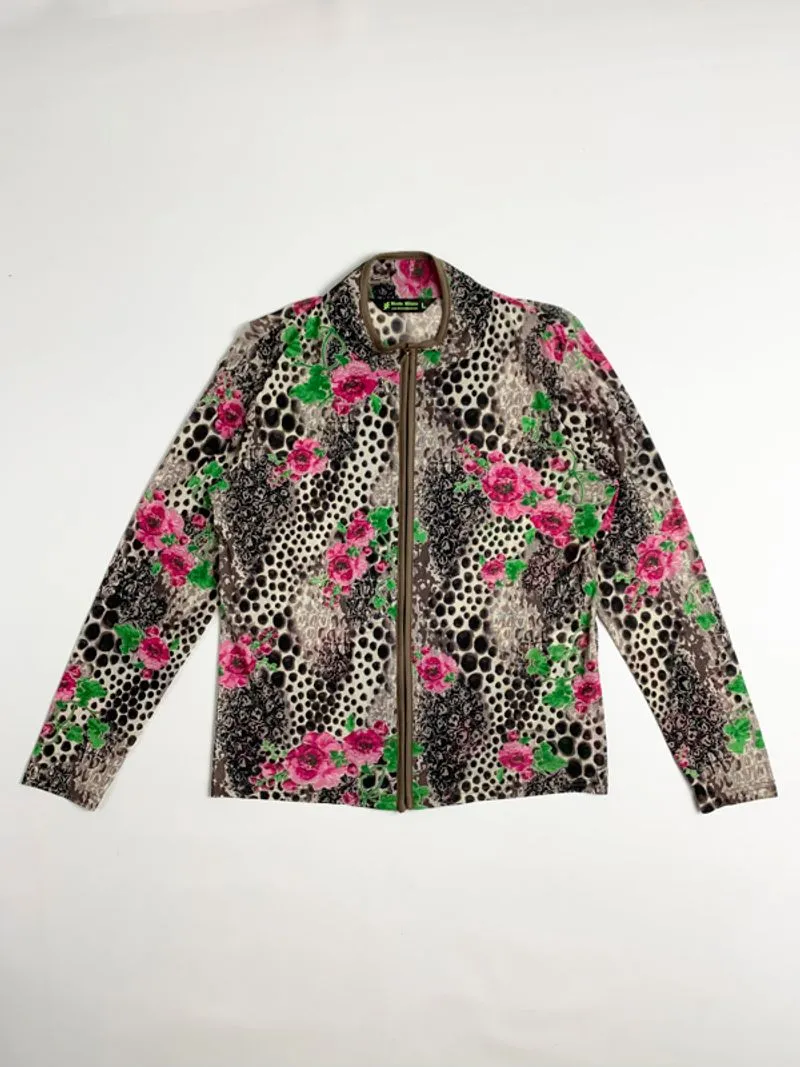 Y2k Monte Milano Mesh Top Zipper Flower Graphic photo 1
