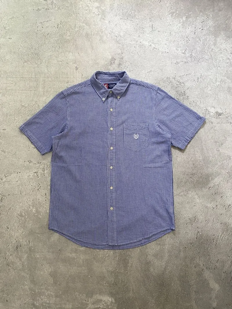 Chaps Ralph Lauren Short Sleeve Shirt Blue Strip Botton Down photo 1