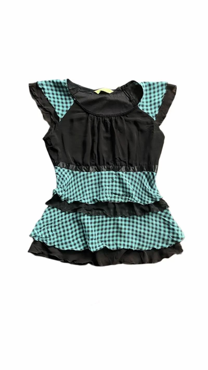 blue checkered ruffle layers top photo 1