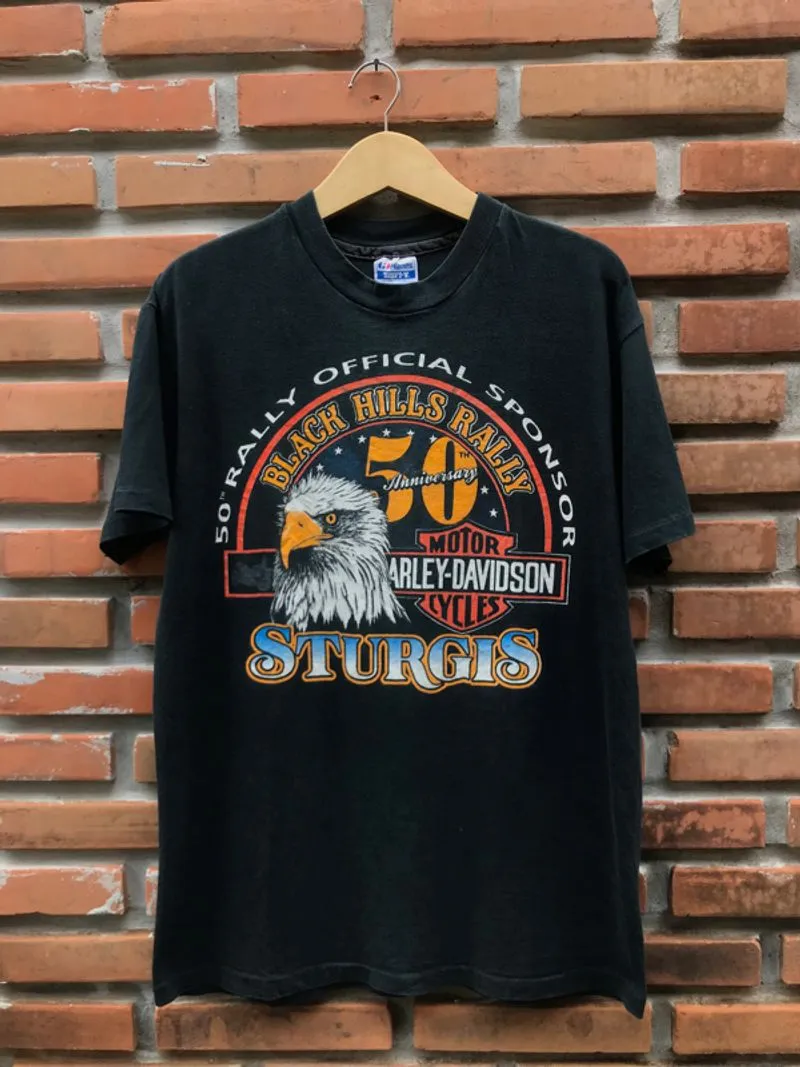 Tshirt Vtg 90s Harley Davidson 50Th Black Hills Rapid City photo 1