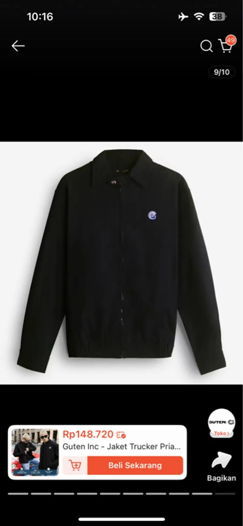 Guten Inc - Trucker Jacket Pria Black Harrington Twill photo 1