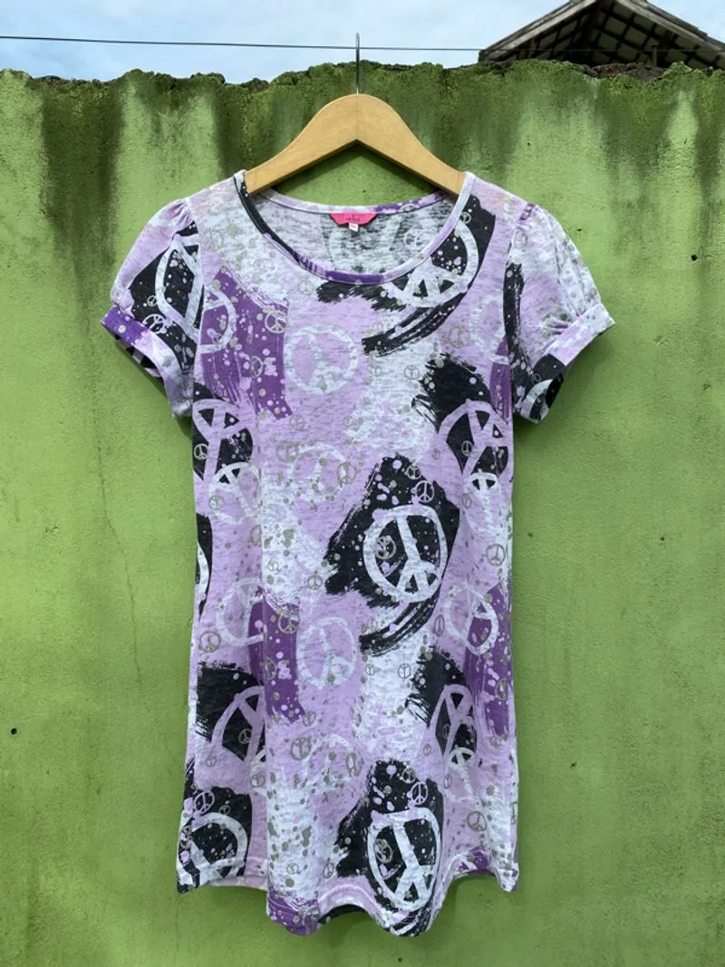 Selly’s Vintage Purple Peace Tee Dress Y2K Grunge Aesthetic photo 1