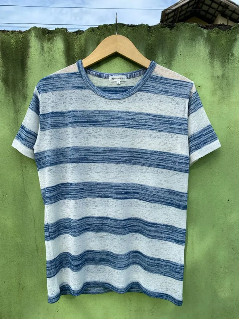 Takeo Kikuchi The Shop TK Blue White Stripe Knit Casual Tee photo 1