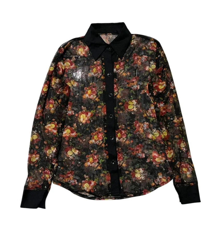 Shirt floral graphic mesh top y2k grunge goth gothic photo 1