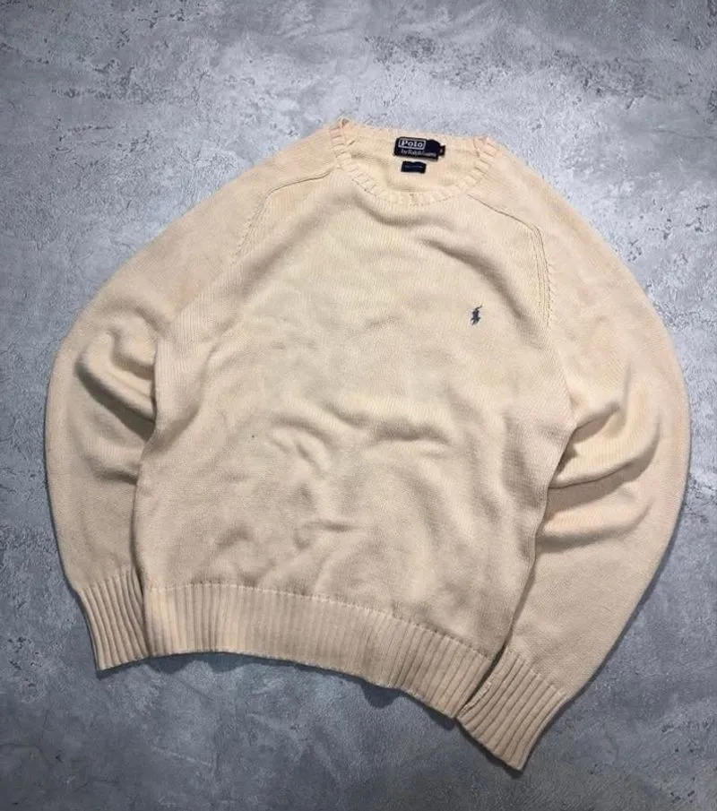 knitwear polo ralph lauren beige vintage photo 1