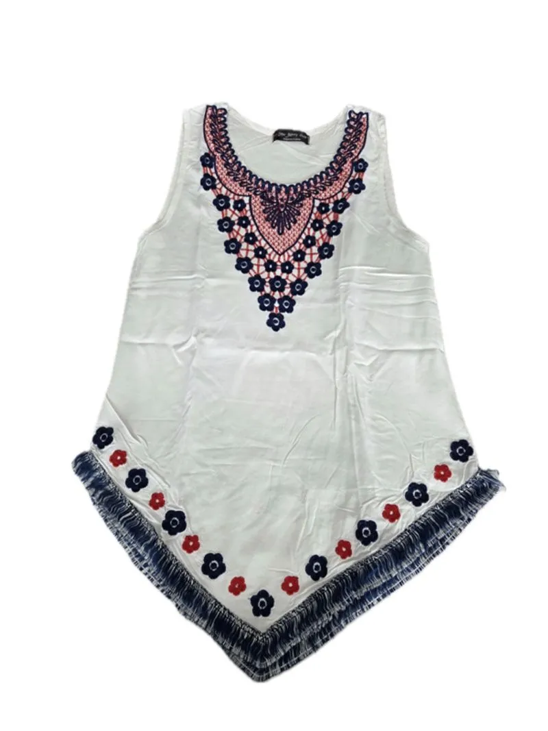White Embroidered Sleeveless Top  photo 1