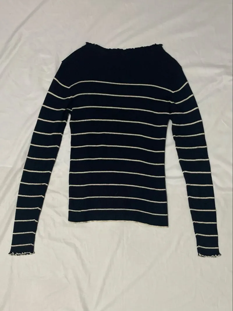 Earth Music & Ecology Premium Label Navy Striped Ribbed Top  photo 1